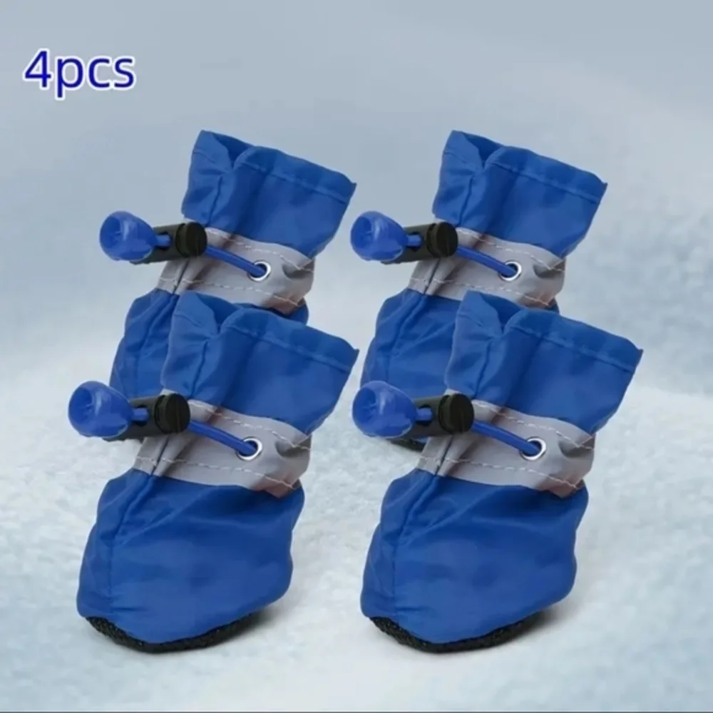 4PCS Paw Protectors Waterproof Anti-Slip Dog Boots Blue and‎ Silver Large